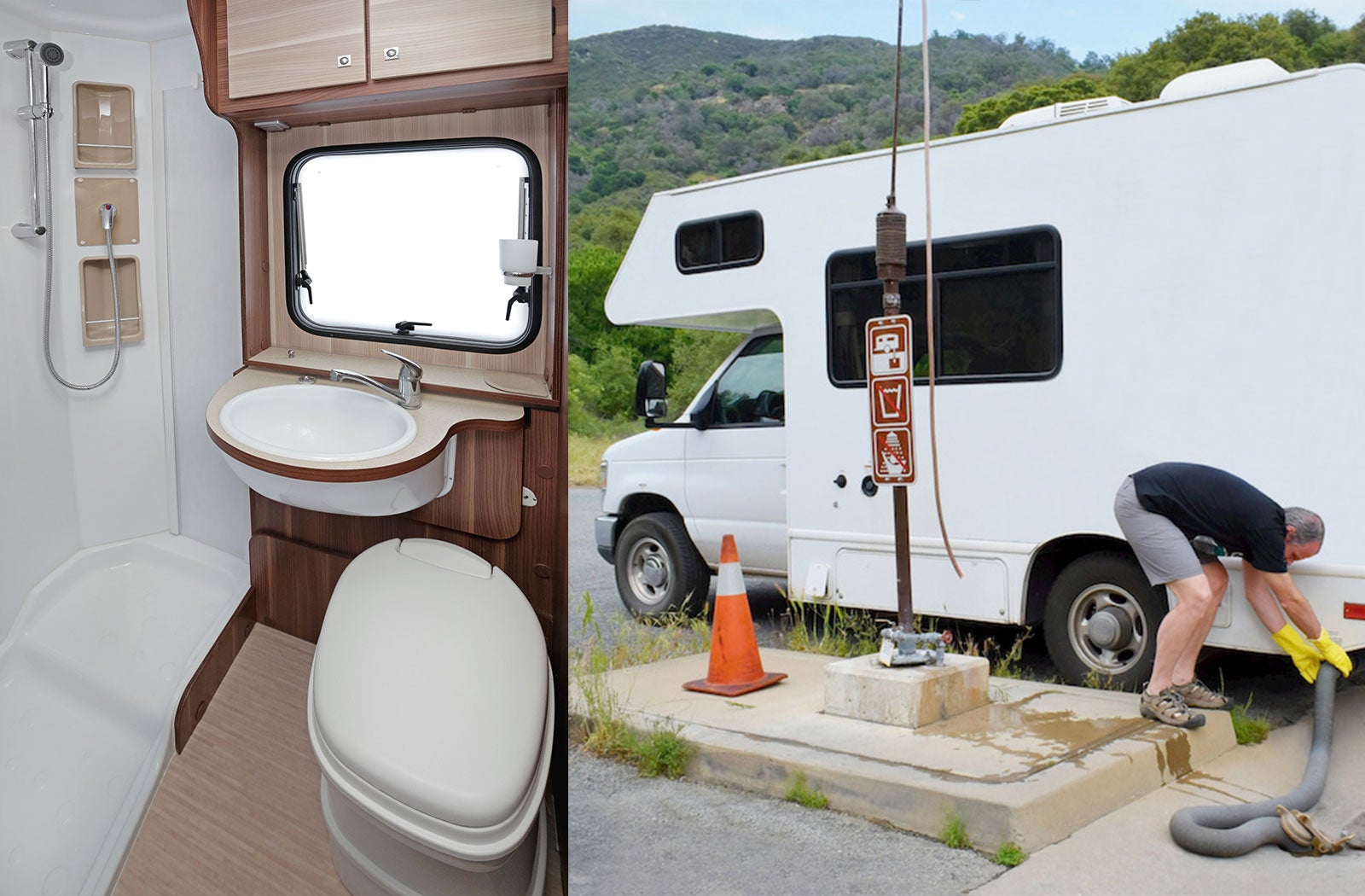 Portable RV/camper toilet and holding tank setup in Youngstown, Ohio