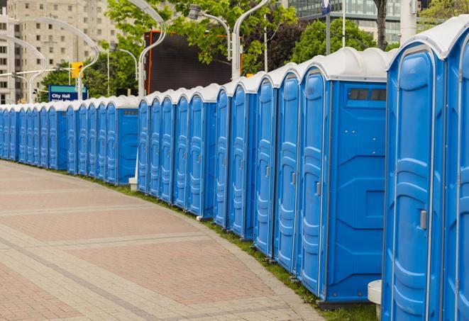 Seasonal porta potty units set up at a Youngstown, Ohio venue